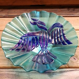 Vtg Unique stained glass art bowl